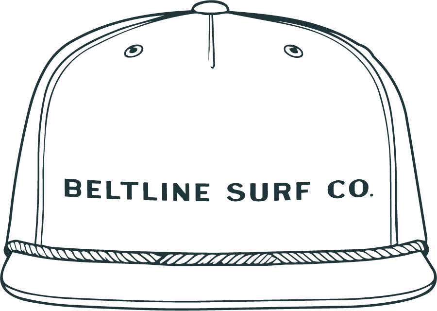 Line drawing of a rope hat with the Beltline Surf Co. wordmark across the front
